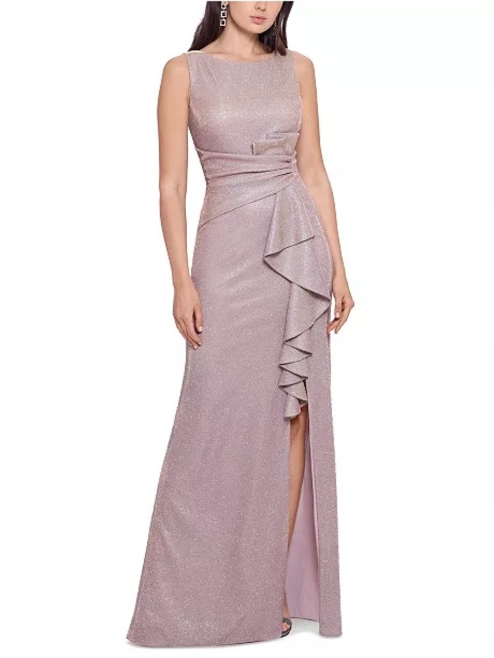 Betsy & Adam Shimmer Ruffle Maxi Gown - Blush